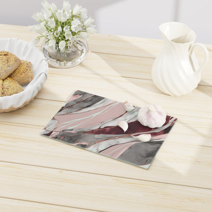 Tempered Glass Marble Cutting Board | Burgundy, Dust Pink, and Gray