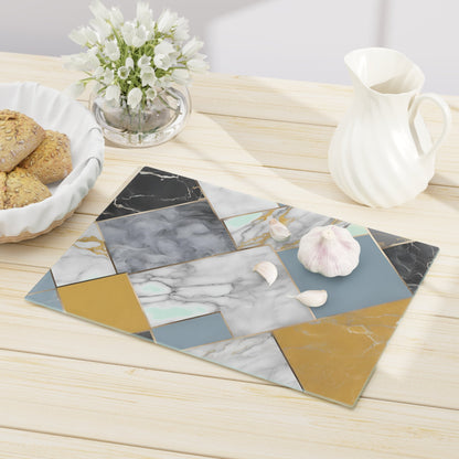 Tempered Glass Marble Cutting Board | Powered Blue-Mustard Yellow-Charcoal