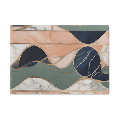 Tempered Glass Marble Cutting Board | Navy Blue-Peach-Sage