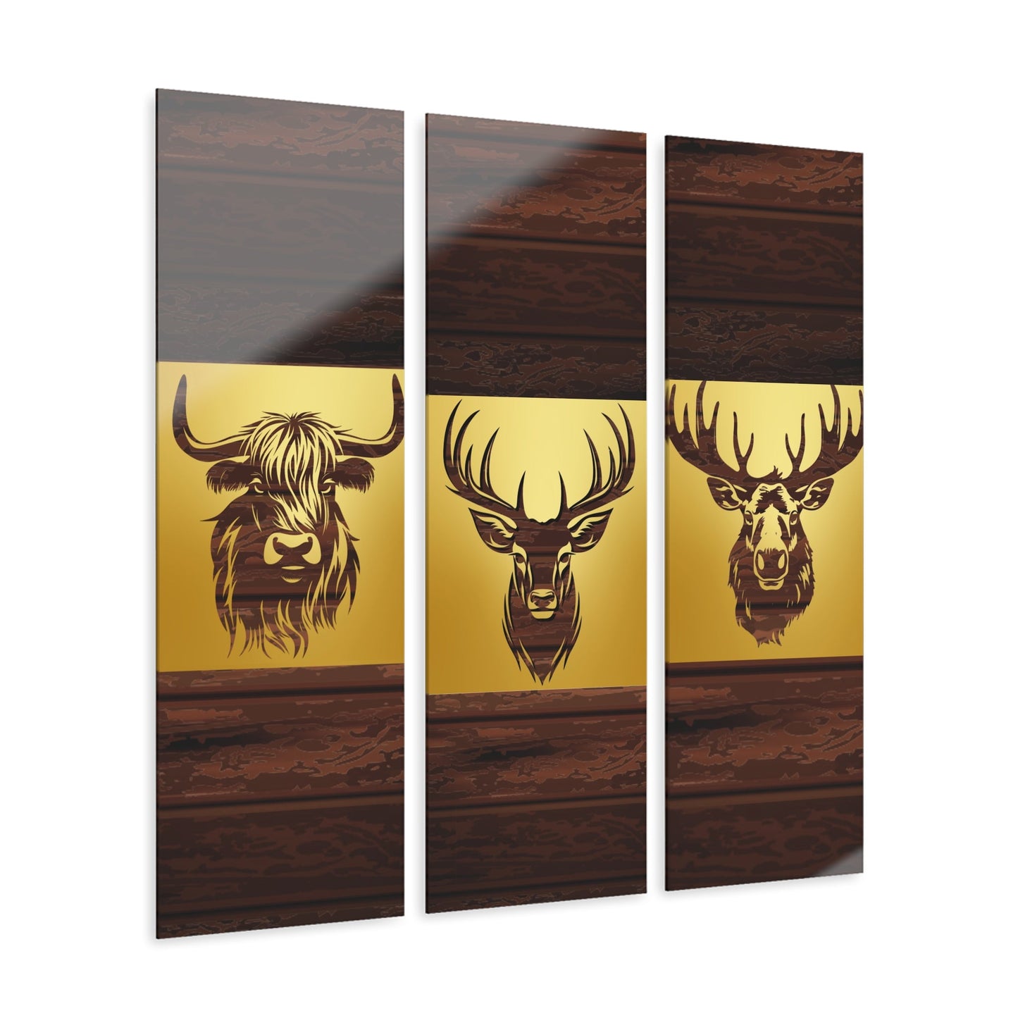 Acrylic Prints - Laser-Cut Animal Silhouettes Triptych on Retro Wooden Texture