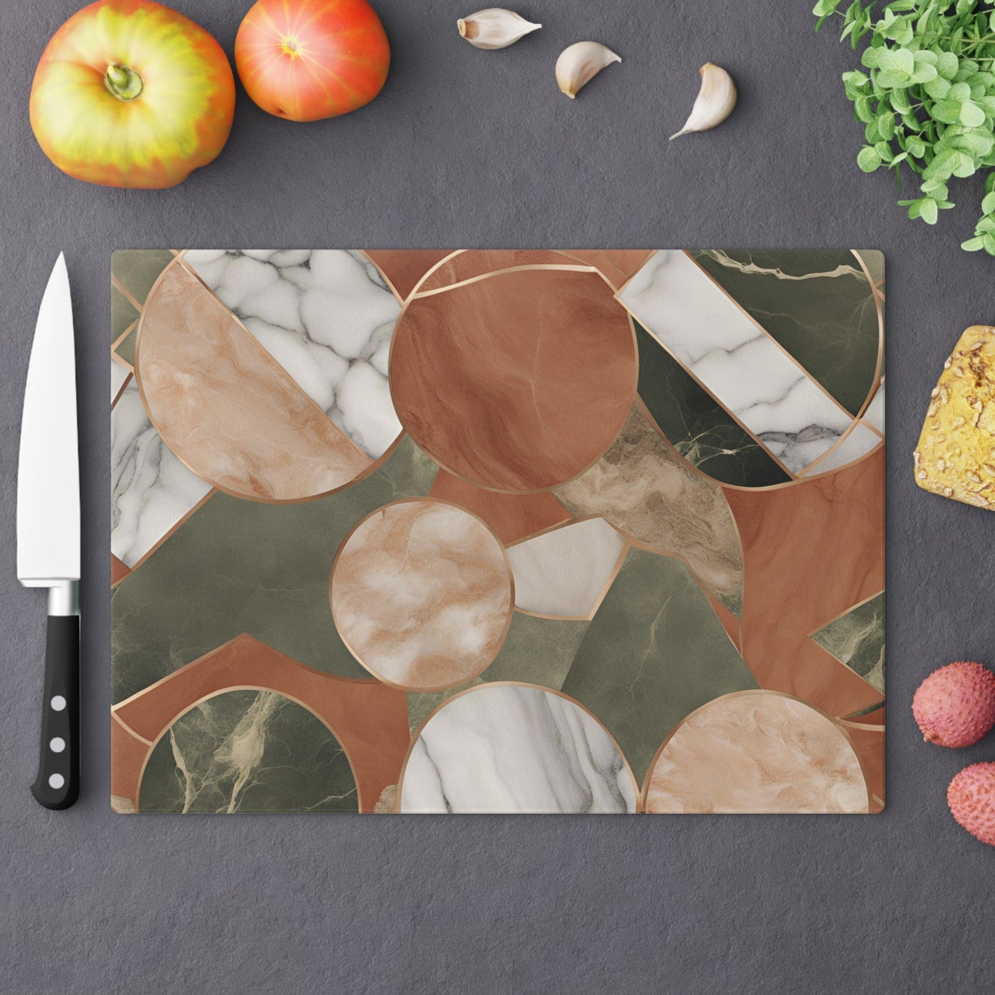 Tempered Glass Marble Cutting Board | Green-Terracotta-Beige