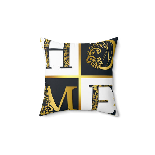 Decorative Pillow | Elegant 'HOME' Design in Golden Floral Accents