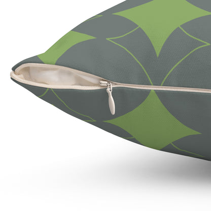 Decorative Pillow Cover | Modern Geometric Green and Gray Diamond Design