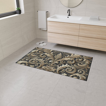 Floor Mat - Elegant Scrolled Filigree Pattern Design with Metallic Accents