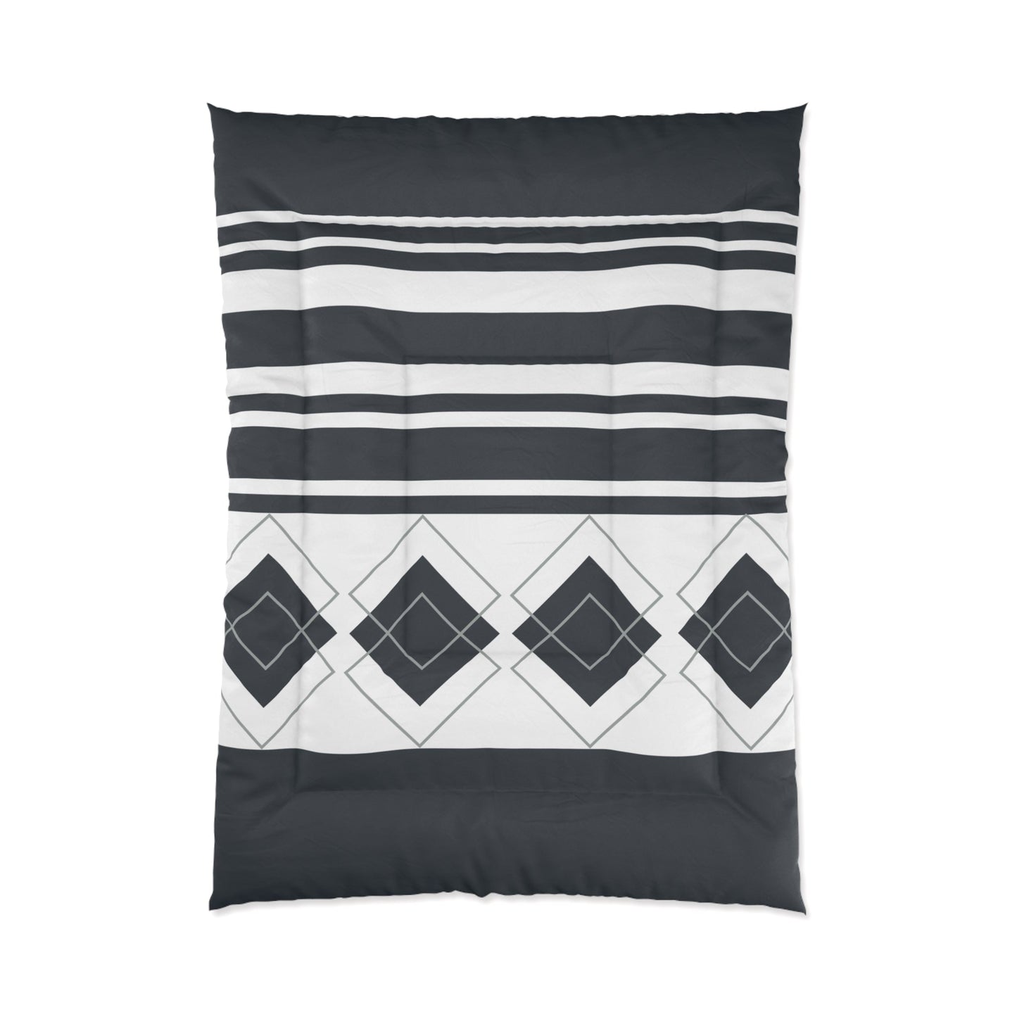 Grayish-Blue Stripe and Geometric Comforter