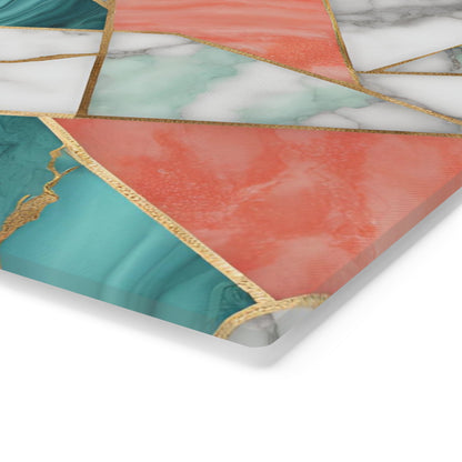 Tempered Glass Marble Cutting Board | Turquoise-Coral-White