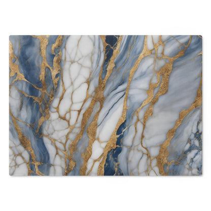 Tempered Glass Marble Cutting Board | Blue-White-Gold