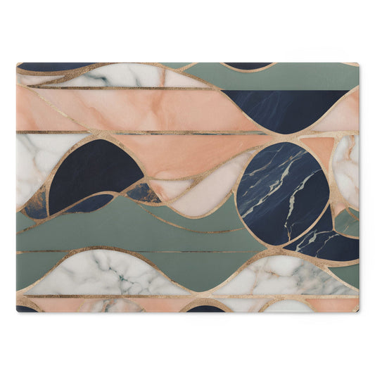 Tempered Glass Marble Cutting Board | Navy Blue-Peach-Sage