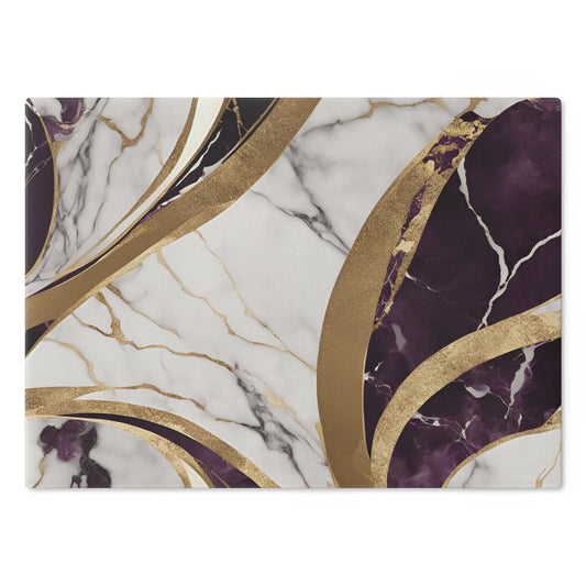 Tempered Glass Marble Cutting Board | Plum-Gold-Ivory