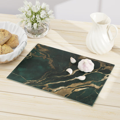 Tempered Glass Marble Cutting Board | White and Gold Accents