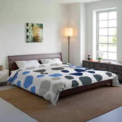 Comforter | Modern Circles Pattern in Shades of Gray and Blue