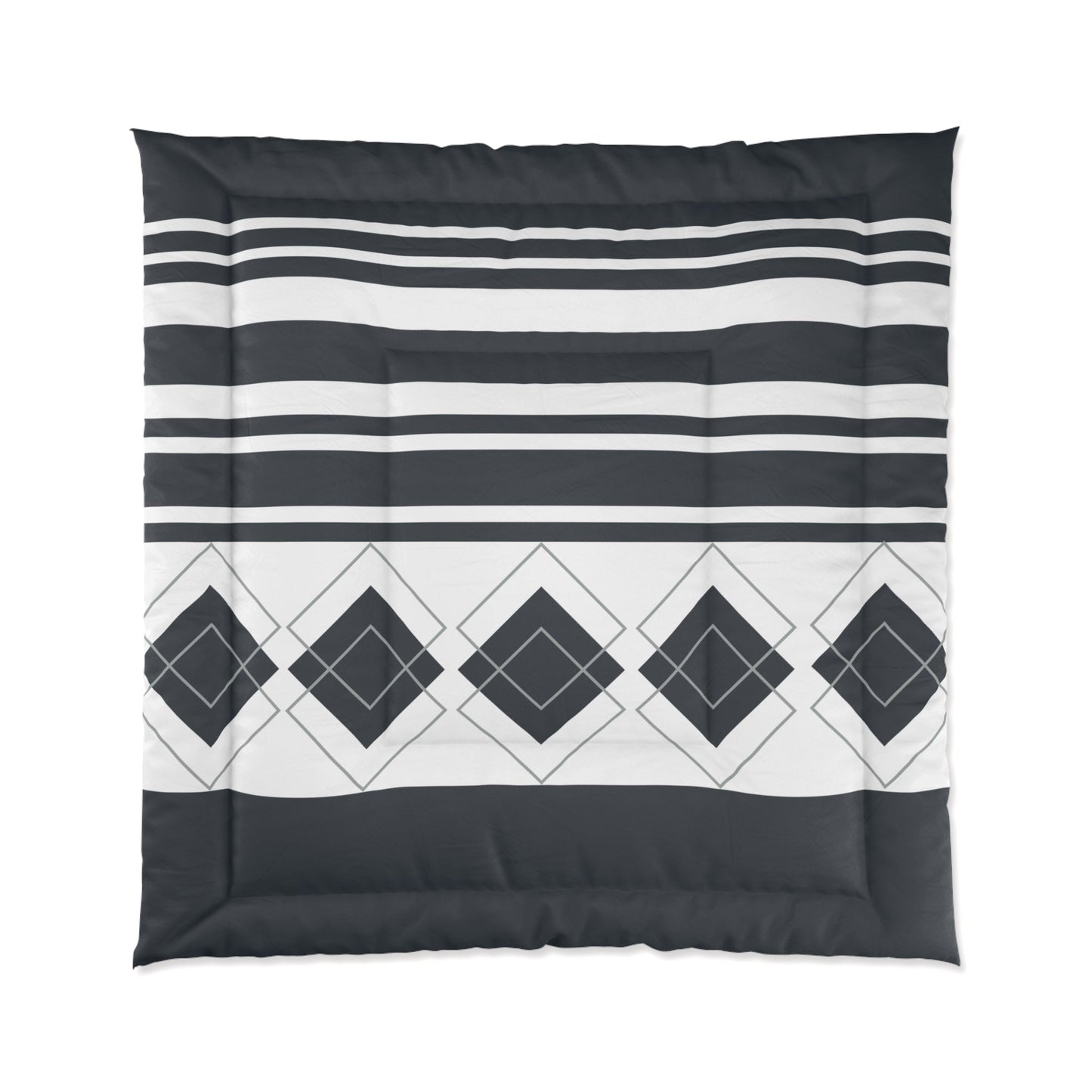 Grayish-Blue Stripe and Geometric Comforter