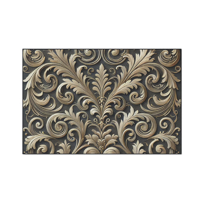 Floor Mat - Elegant Scrolled Filigree Pattern Design with Metallic Accents