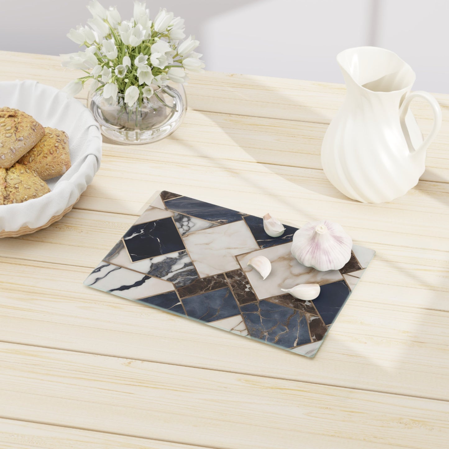 Tempered Glass Marble Cutting Board | Blue-Brown-Cream