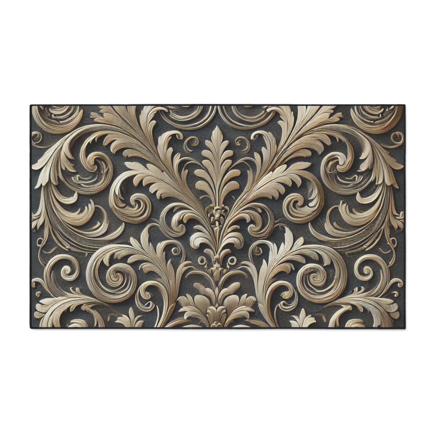 Floor Mat - Elegant Scrolled Filigree Pattern Design with Metallic Accents