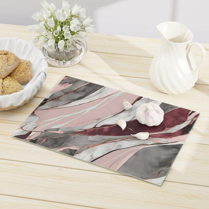 Tempered Glass Marble Cutting Board | Burgundy, Dust Pink, and Gray