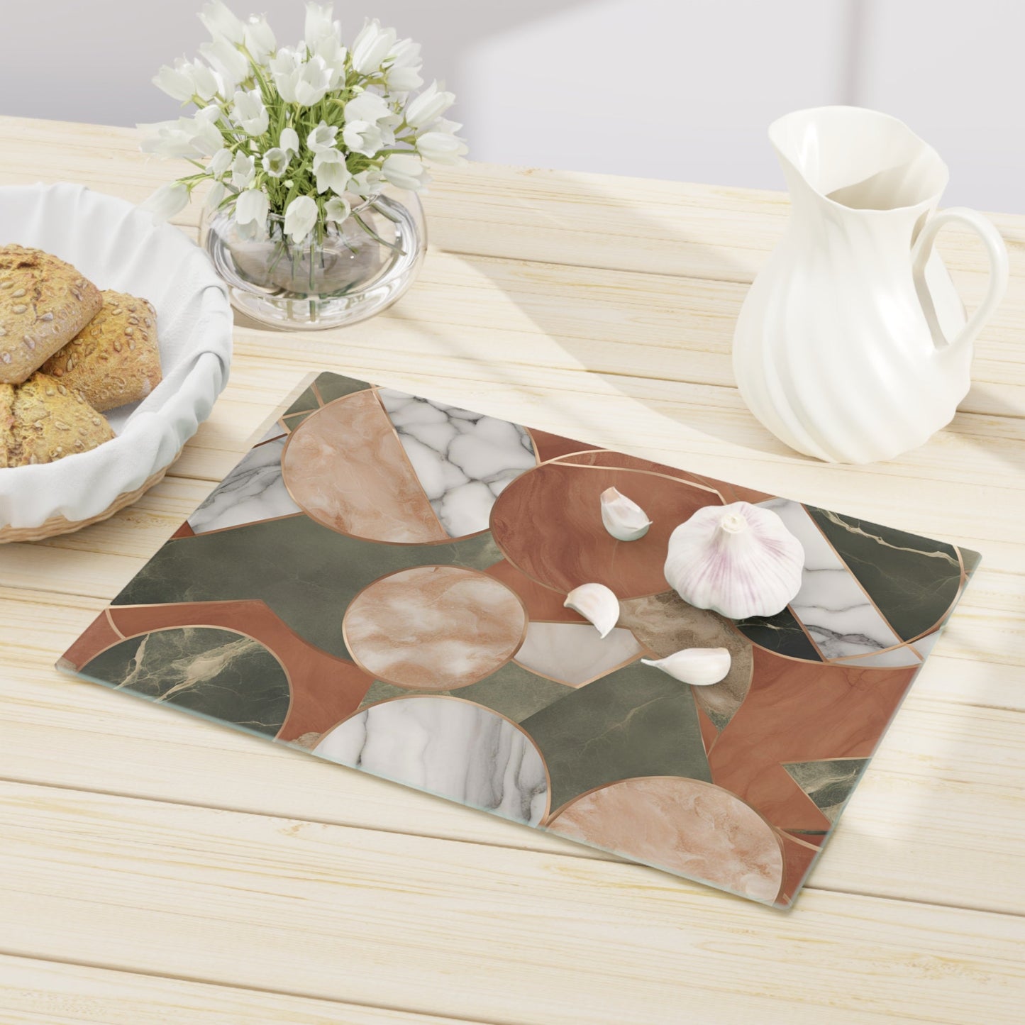 Tempered Glass Marble Cutting Board | Green-Terracotta-Beige