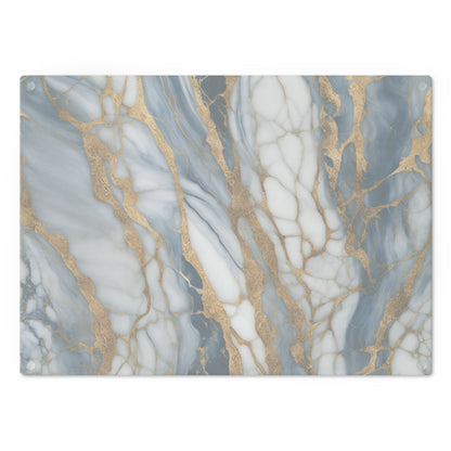 Tempered Glass Marble Cutting Board | Blue-White-Gold