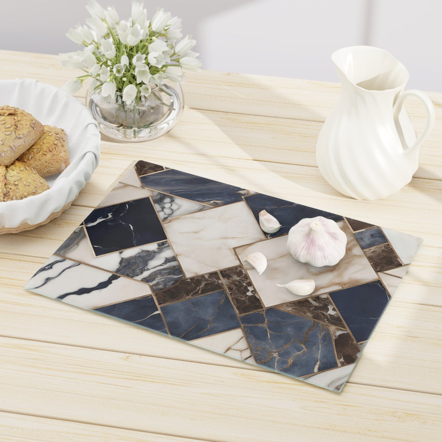 Tempered Glass Marble Cutting Board | Blue-Brown-Cream