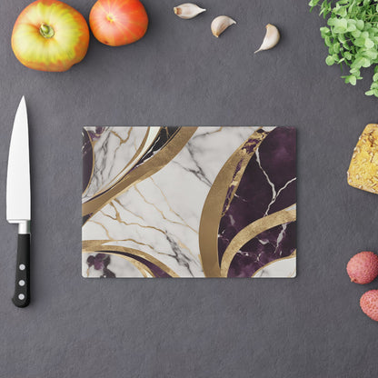 Tempered Glass Marble Cutting Board | Plum-Gold-Ivory