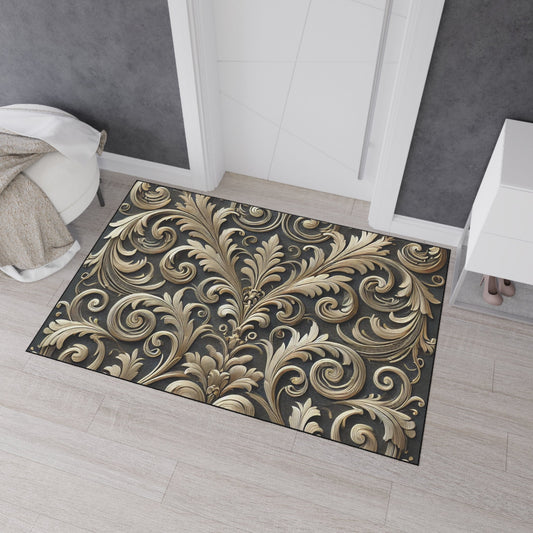 Floor Mat - Elegant Scrolled Filigree Pattern Design with Metallic Accents