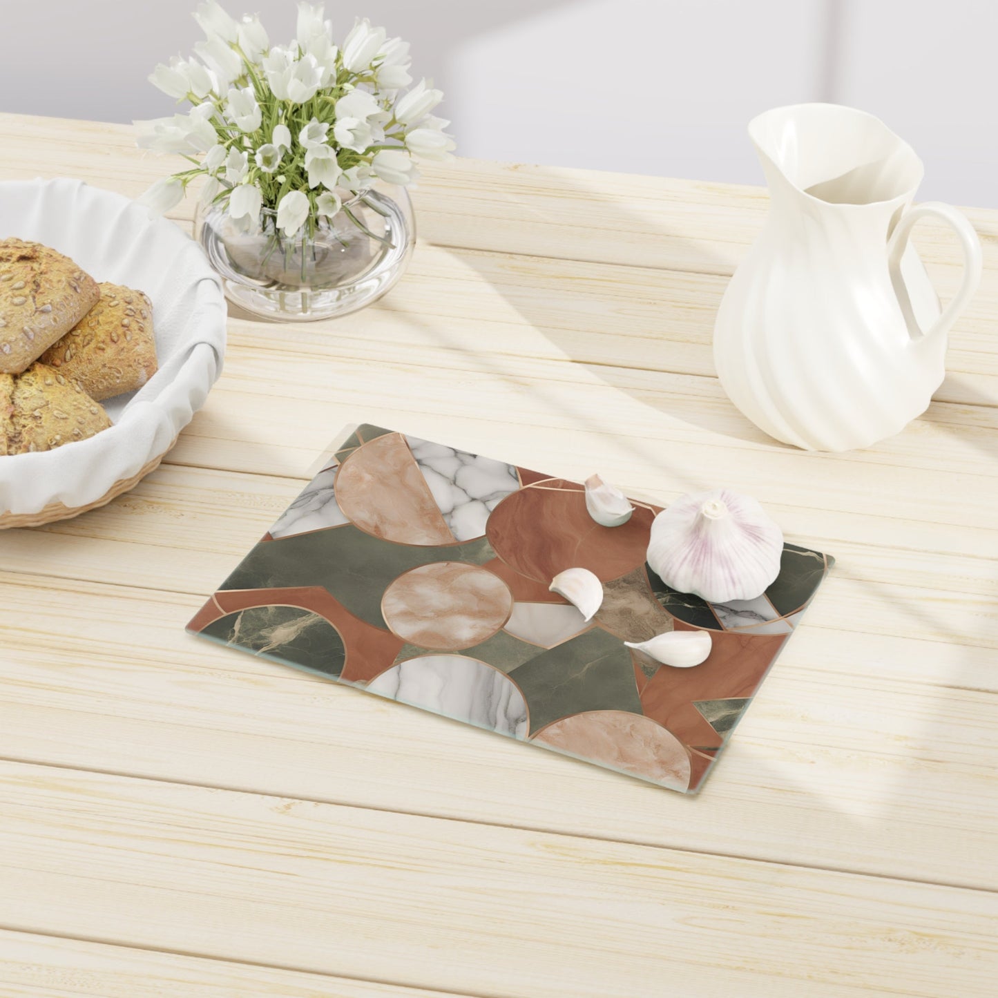 Tempered Glass Marble Cutting Board | Green-Terracotta-Beige