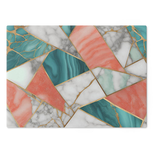 Tempered Glass Marble Cutting Board | Turquoise-Coral-White