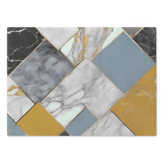 Tempered Glass Marble Cutting Board | Powered Blue-Mustard Yellow-Charcoal