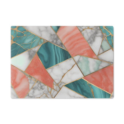 Tempered Glass Marble Cutting Board | Turquoise-Coral-White