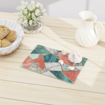 Tempered Glass Marble Cutting Board | Turquoise-Coral-White