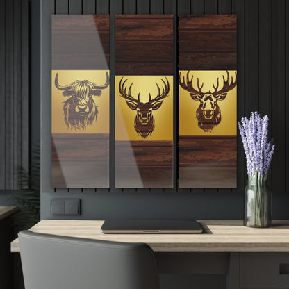 Acrylic Prints - Laser-Cut Animal Silhouettes Triptych on Retro Wooden Texture