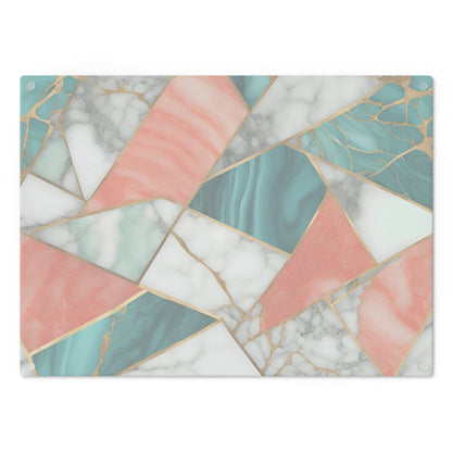 Tempered Glass Marble Cutting Board | Turquoise-Coral-White