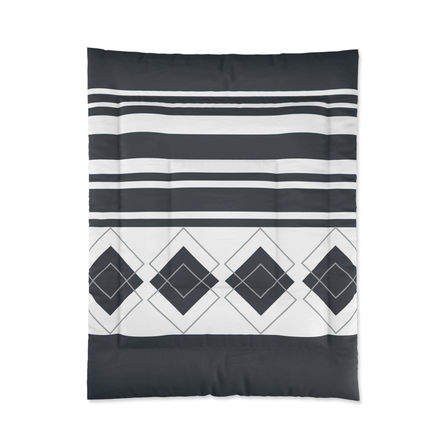 Grayish-Blue Stripe and Geometric Comforter