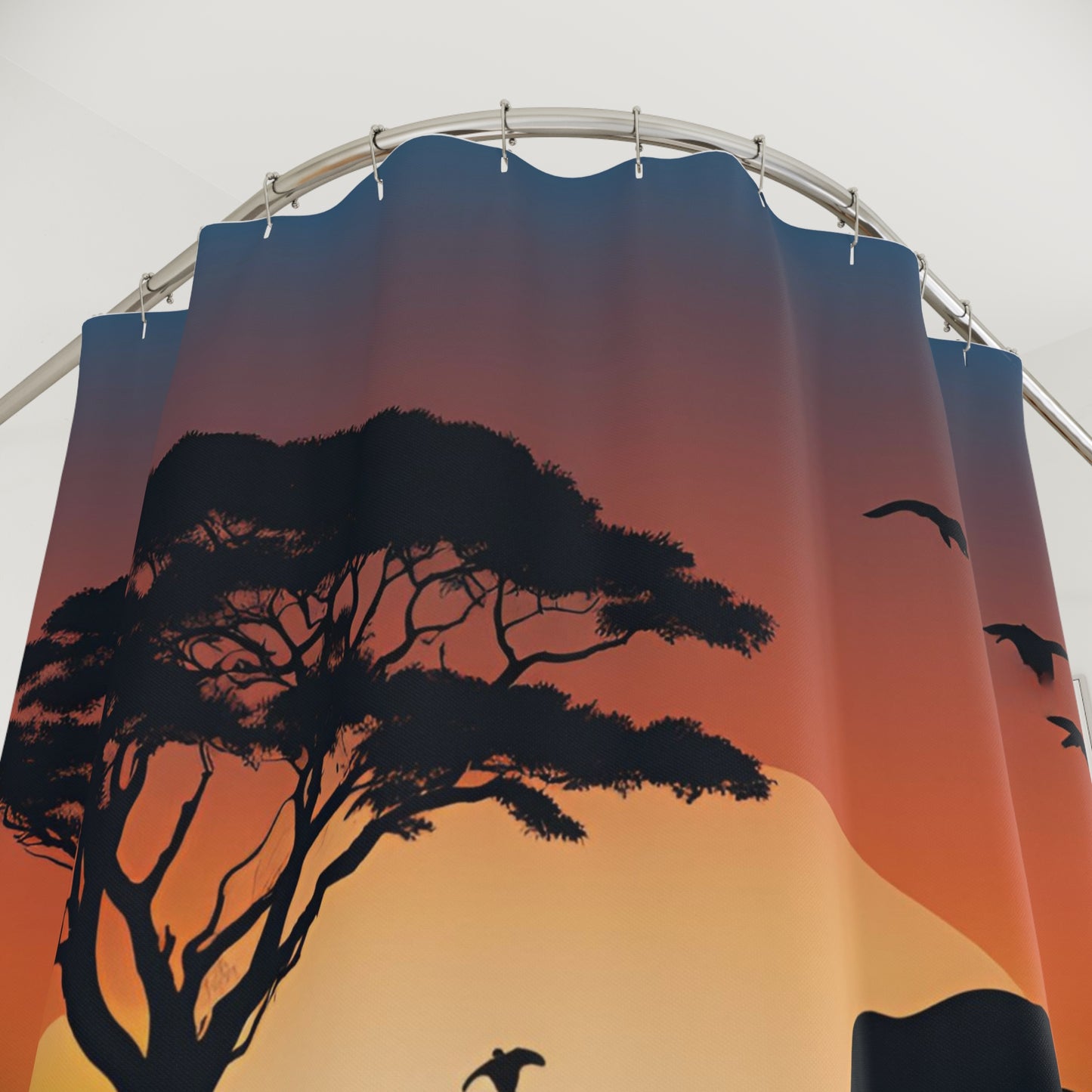 Elephant Silhouettes Against Radiant Sunset | Shower Curtain