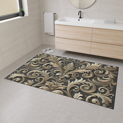 Floor Mat - Elegant Scrolled Filigree Pattern Design with Metallic Accents