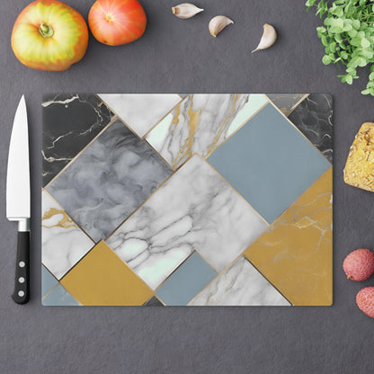 Tempered Glass Marble Cutting Board | Powered Blue-Mustard Yellow-Charcoal