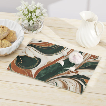 Tempered Glass Marble Cutting Board | Forest Green-Burnt Orange-Cream