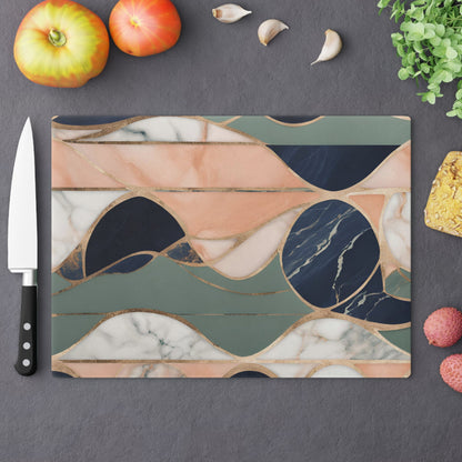 Tempered Glass Marble Cutting Board | Navy Blue-Peach-Sage