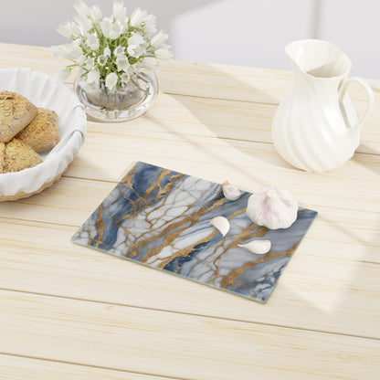 Tempered Glass Marble Cutting Board | Blue-White-Gold