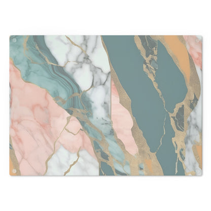 Tempered Glass Marble Cutting Board | Teal-Coral-Mustard Yellow