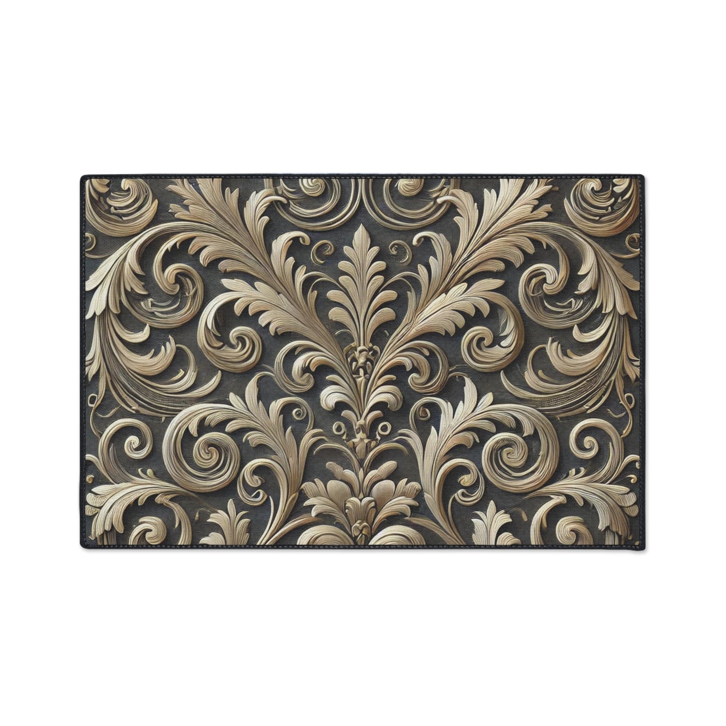 Floor Mat - Elegant Scrolled Filigree Pattern Design with Metallic Accents