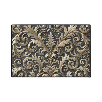 Floor Mat - Elegant Scrolled Filigree Pattern Design with Metallic Accents