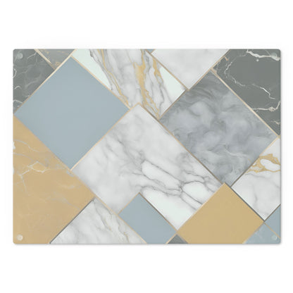 Tempered Glass Marble Cutting Board | Powered Blue-Mustard Yellow-Charcoal