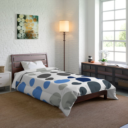 Comforter | Modern Circles Pattern in Shades of Gray and Blue