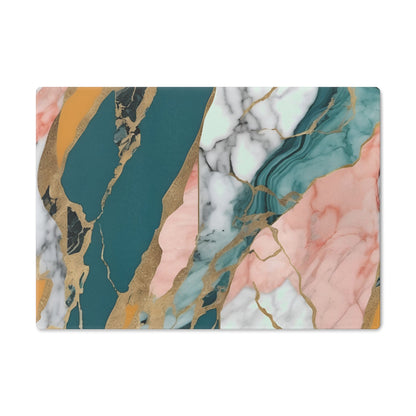 Tempered Glass Marble Cutting Board | Teal-Coral-Mustard Yellow