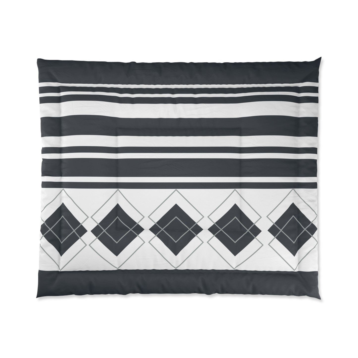 Grayish-Blue Stripe and Geometric Comforter