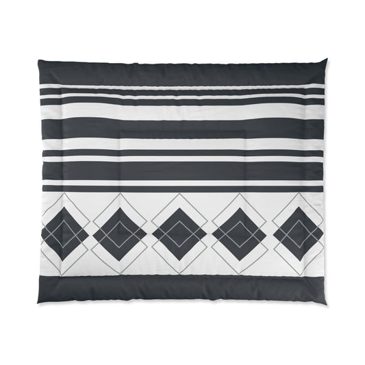 Grayish-Blue Stripe and Geometric Comforter